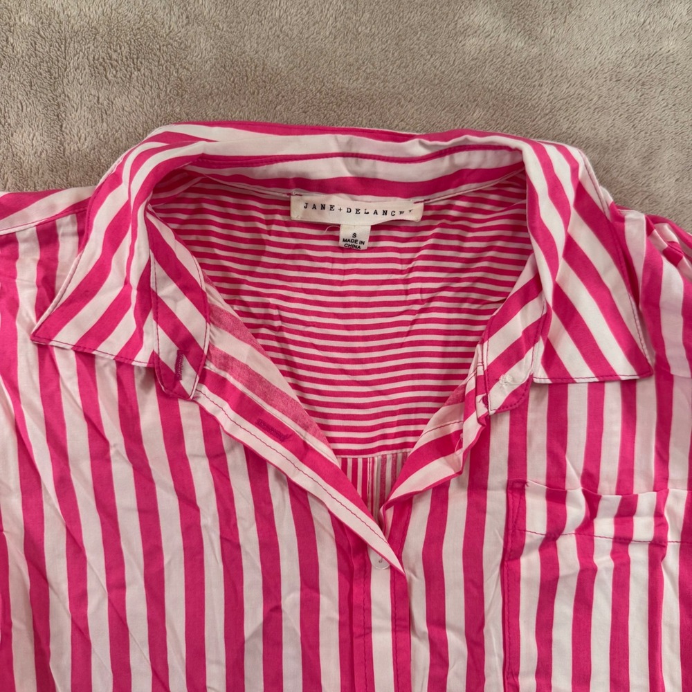 Coastal Preppy Stripe Button Front‎ Tunic Pink Shirt Beach Resort Sz S - Picture 3 of 9